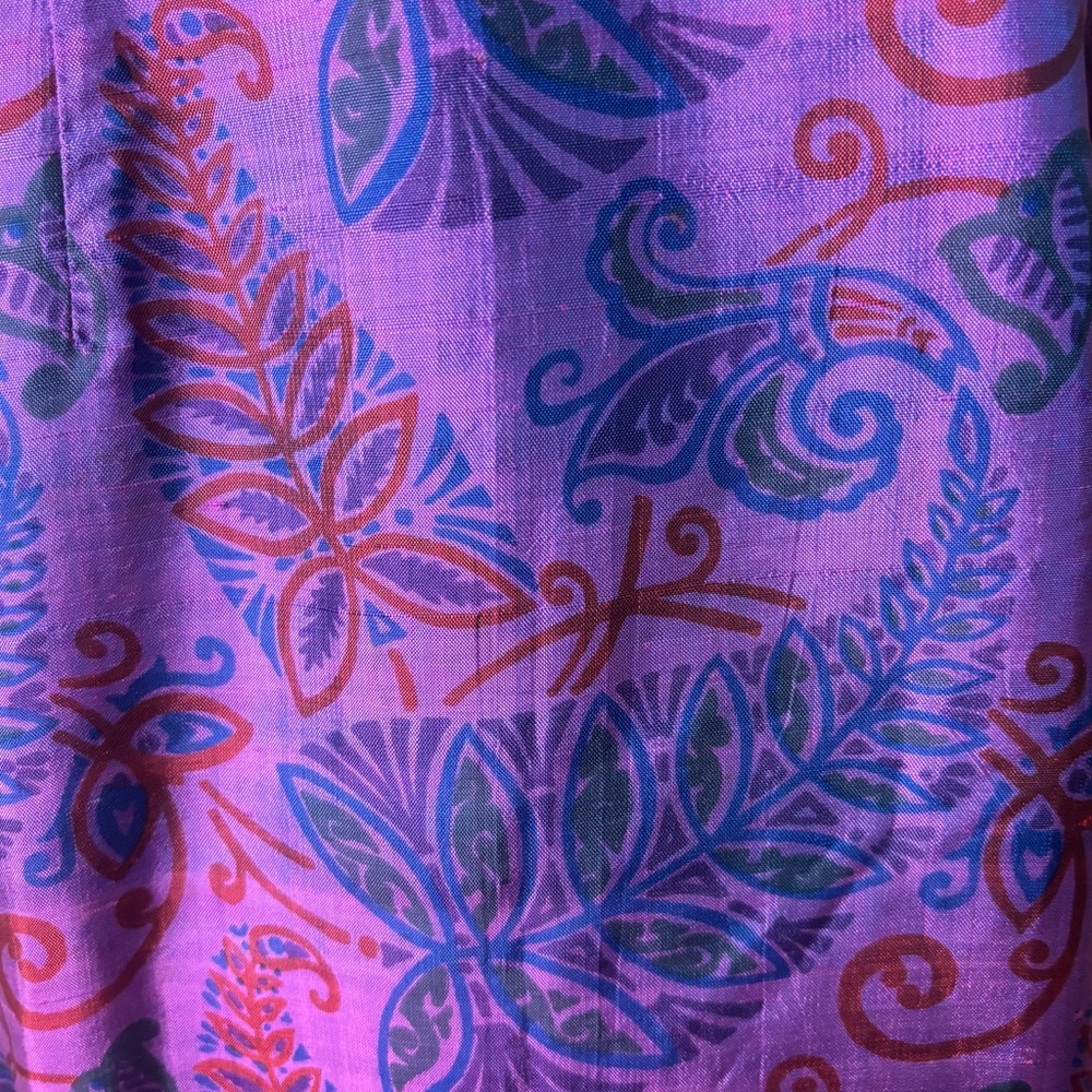 Vintage Jarin Thai Silk President Hotel Midi Dress Purple Blue Print Sz Small 8 - Picture 5 of 8